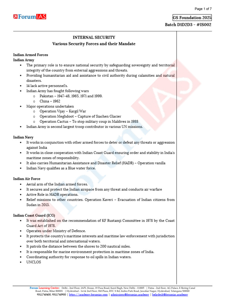 Is 02 Various Security Forces Their Mandate KING R QUEEN P | PDF ...