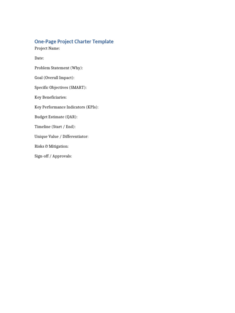 OnePage Project Charter Template | PDF