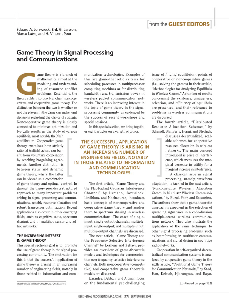 Game Theory in Signal Processing | PDF | Game Theory