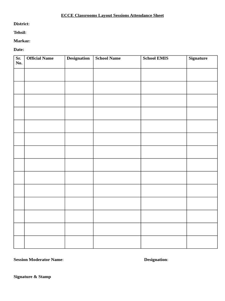 ECCE Layout Session Attendance Template | PDF