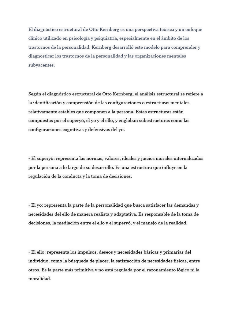 Diagnóstico Estructural de Kernberg | PDF | Psicosis | Neurosis