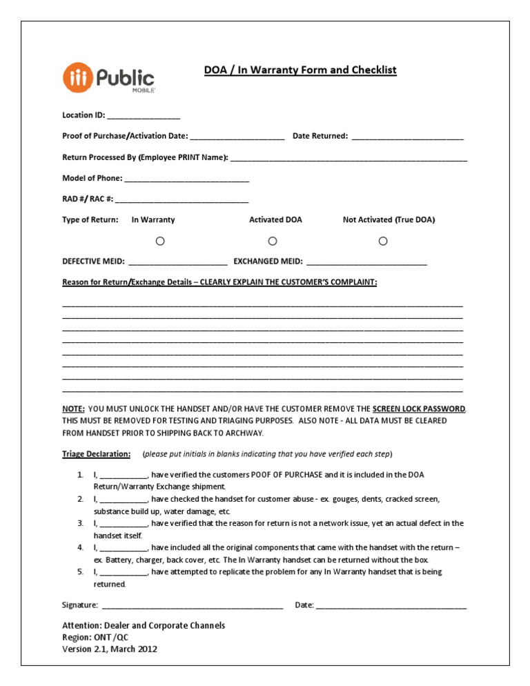 DOA In-Warranty Form v2.1 - EN | PDF