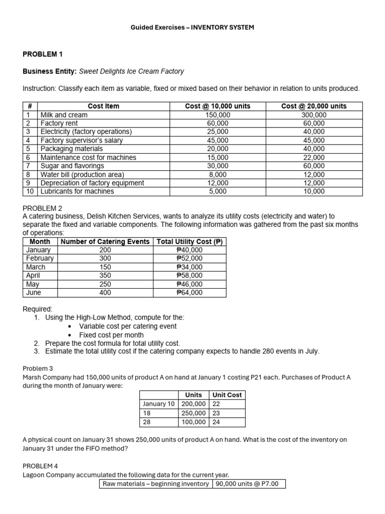 Inventory Cost Analysis Exercises | PDF | Inventory | Cost Of Goods Sold