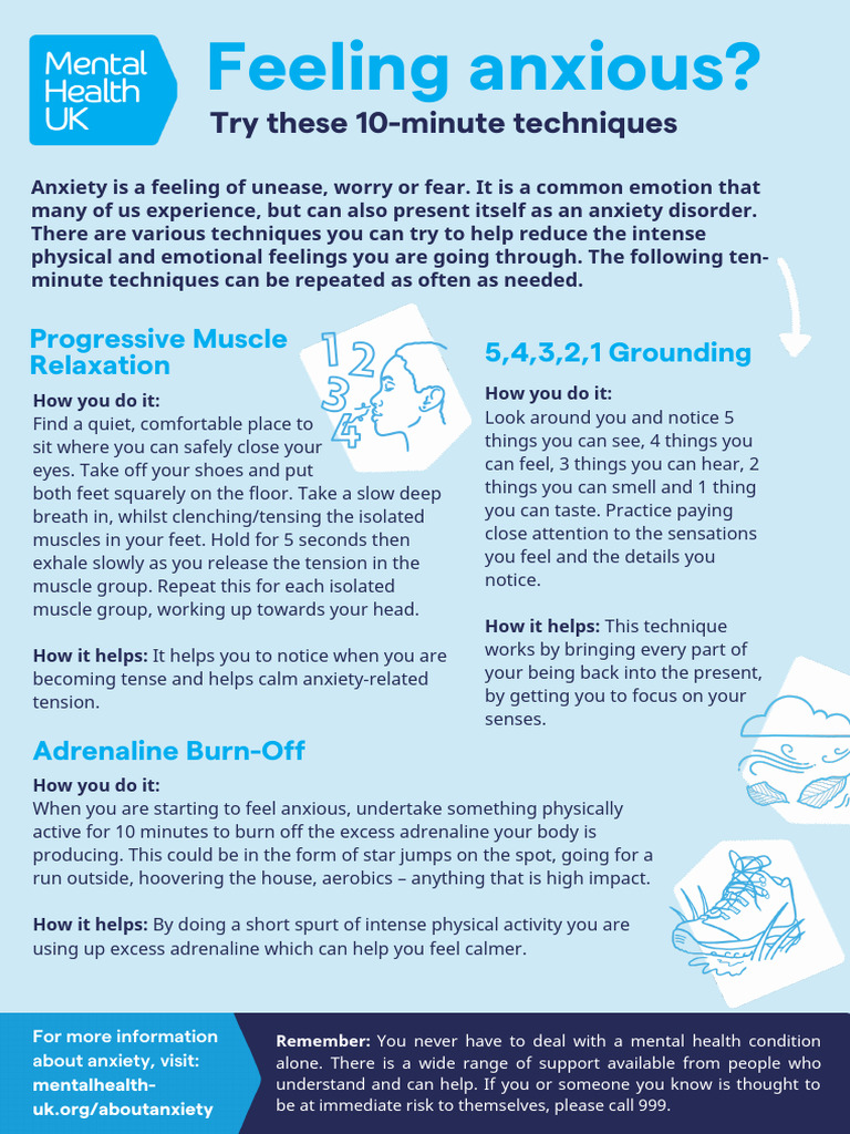10-Minute Techniques to Calm Anxiety | PDF | Anxiety | Relaxation ...