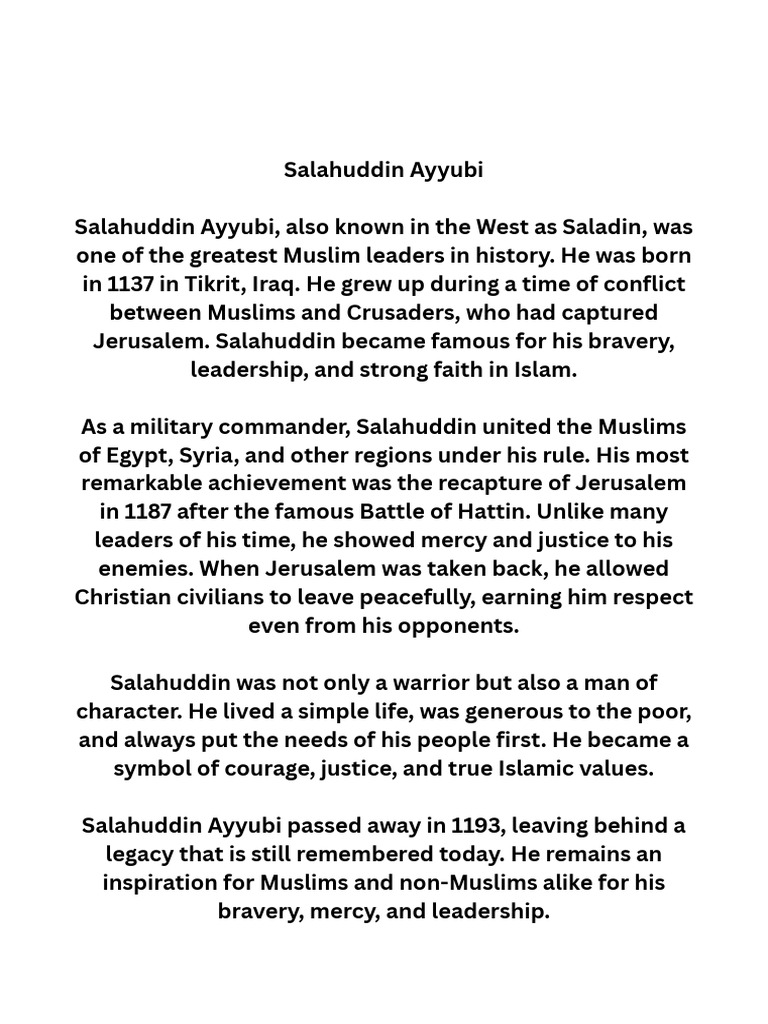 Salahuddin Ayyubi: Legacy of Leadership | PDF
