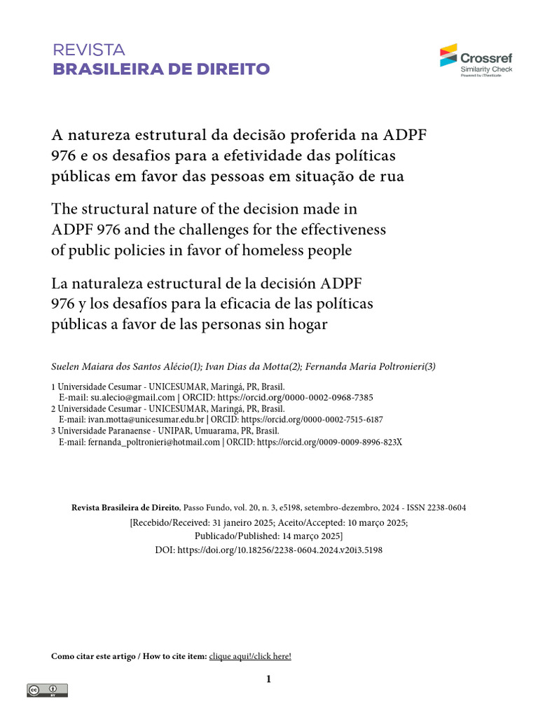 Desafios da ADPF 976 e Políticas para Rua | PDF | Constituição | Brasil