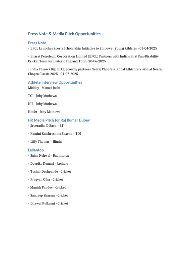 Press Note Media Pitch | PDF