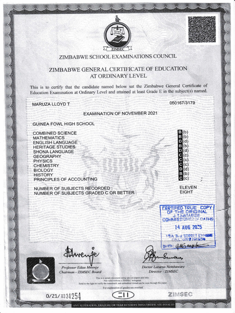 Zimbabwe O Level Certificate Overview | PDF | Qualifications | Student ...