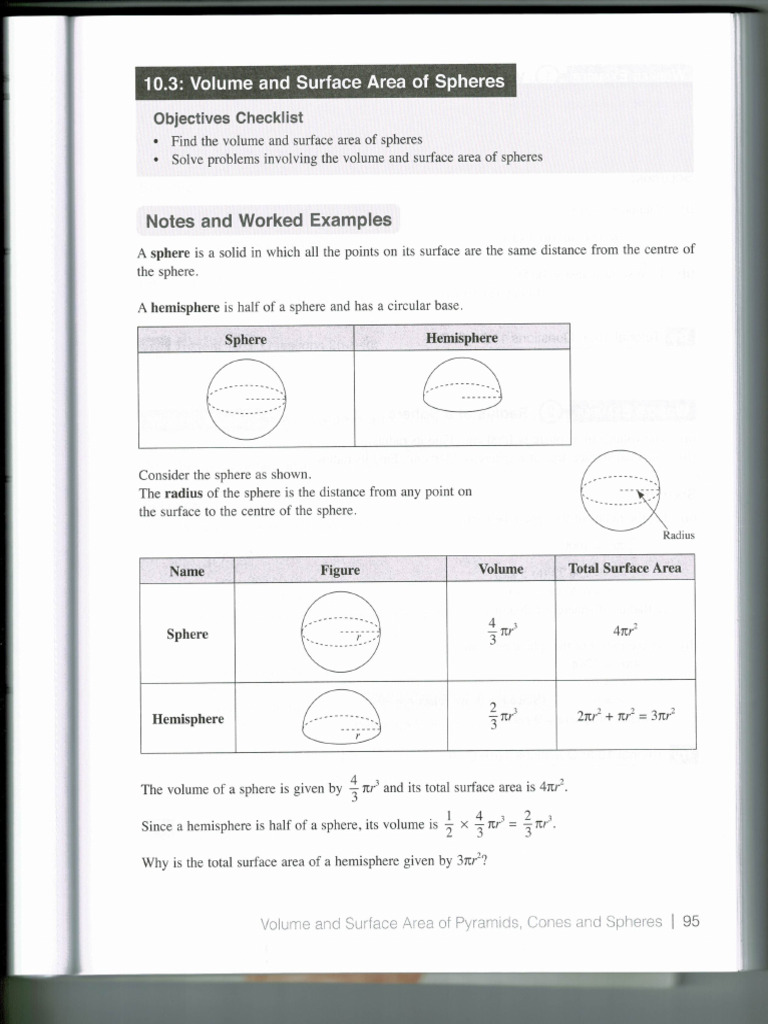 Volume and TSA of Sphere (T) | PDF