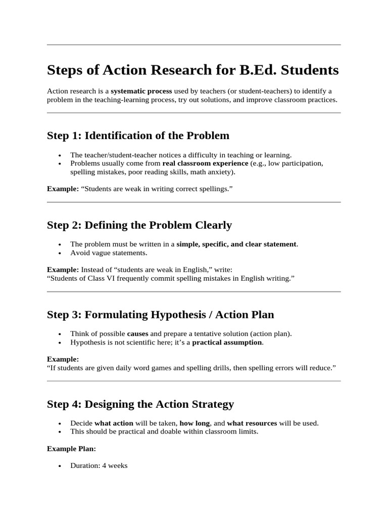 Action Research Steps for B.Ed. Students | PDF | Learning | Cognition
