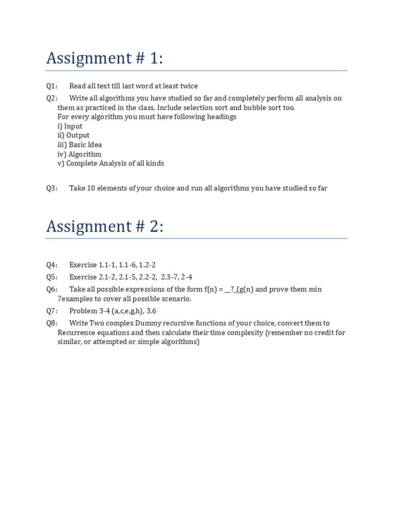Assignment 1&2 NU DAA S25 Pre Mid CH 1 2 3 4 | PDF