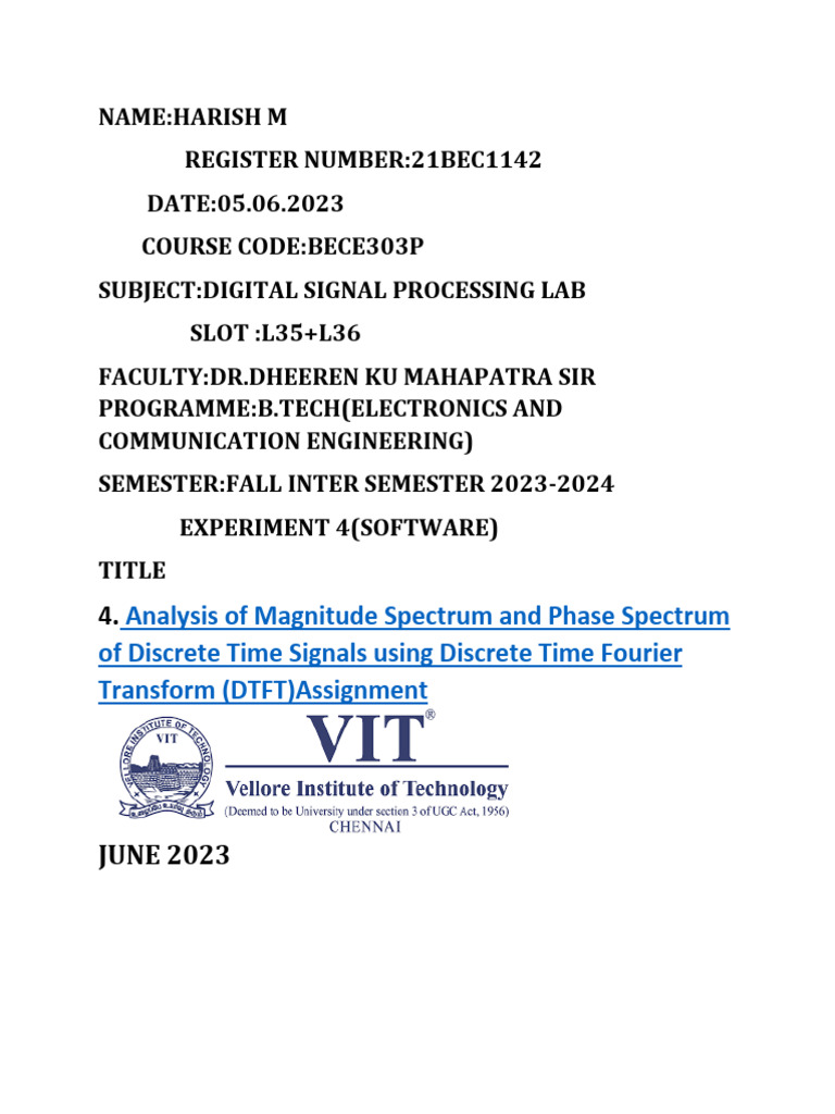 Analysis of Magnitude Spectrum and Phase Spectrum of Discrete Time ...