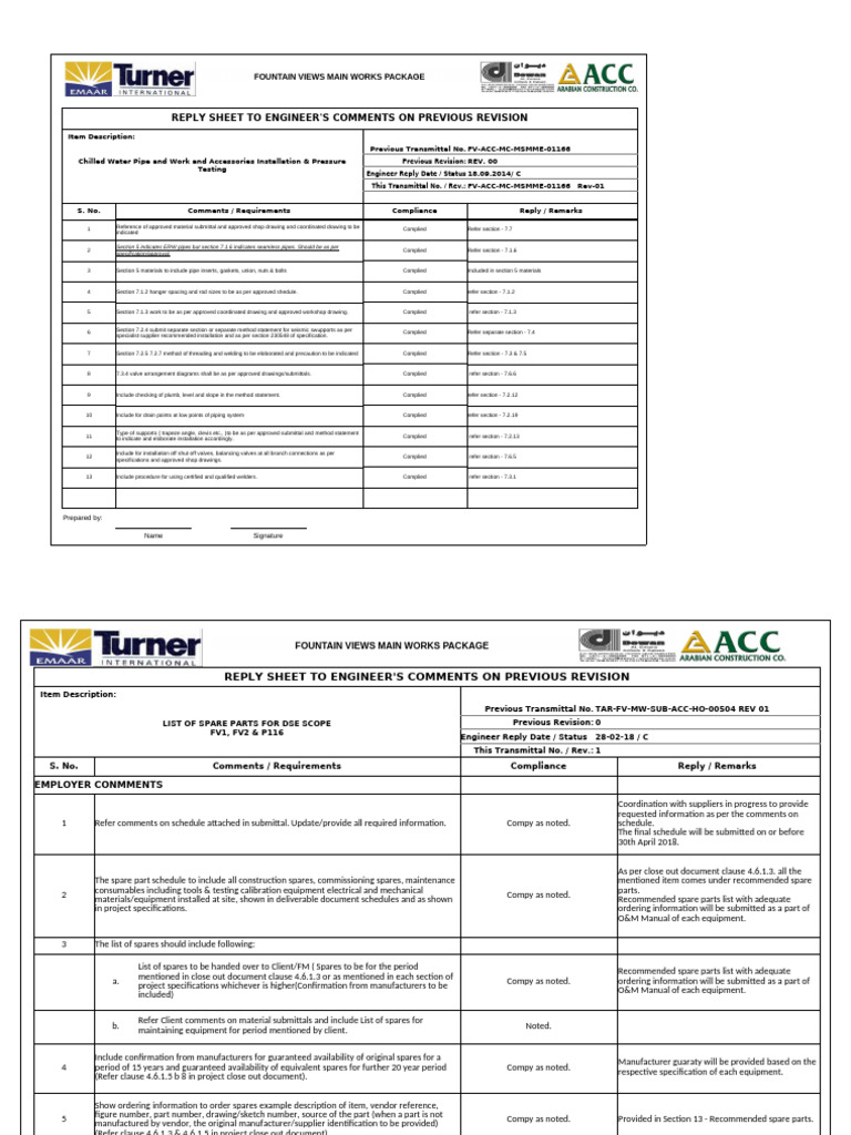 Engineer Comments Reply Sheet Summary | PDF | Pipe (Fluid Conveyance ...
