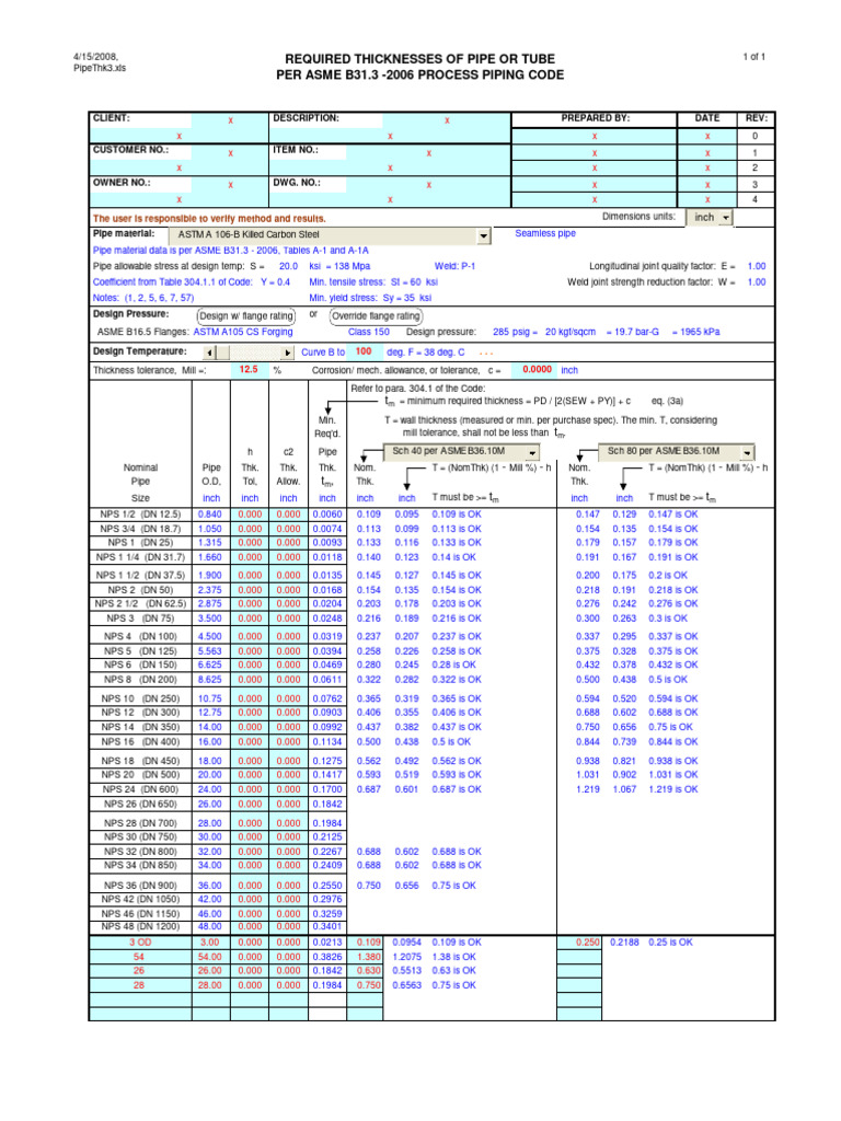 ASME B31.3 Pipe Thickness Requirements | PDF | Pipe (Fluid Conveyance ...