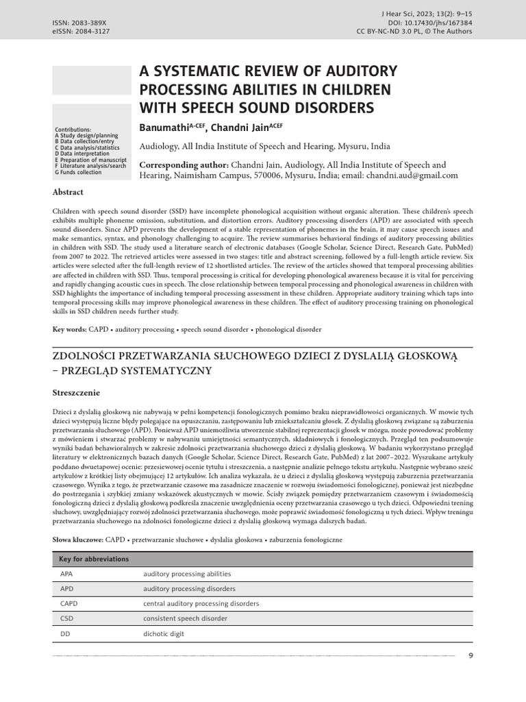 A Systematic Review of Auditory Processing Abilities in Children With ...