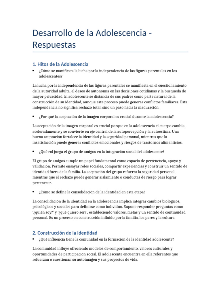 Hitos y Desarrollo de la Adolescencia | PDF | Adultos | Adolescencia