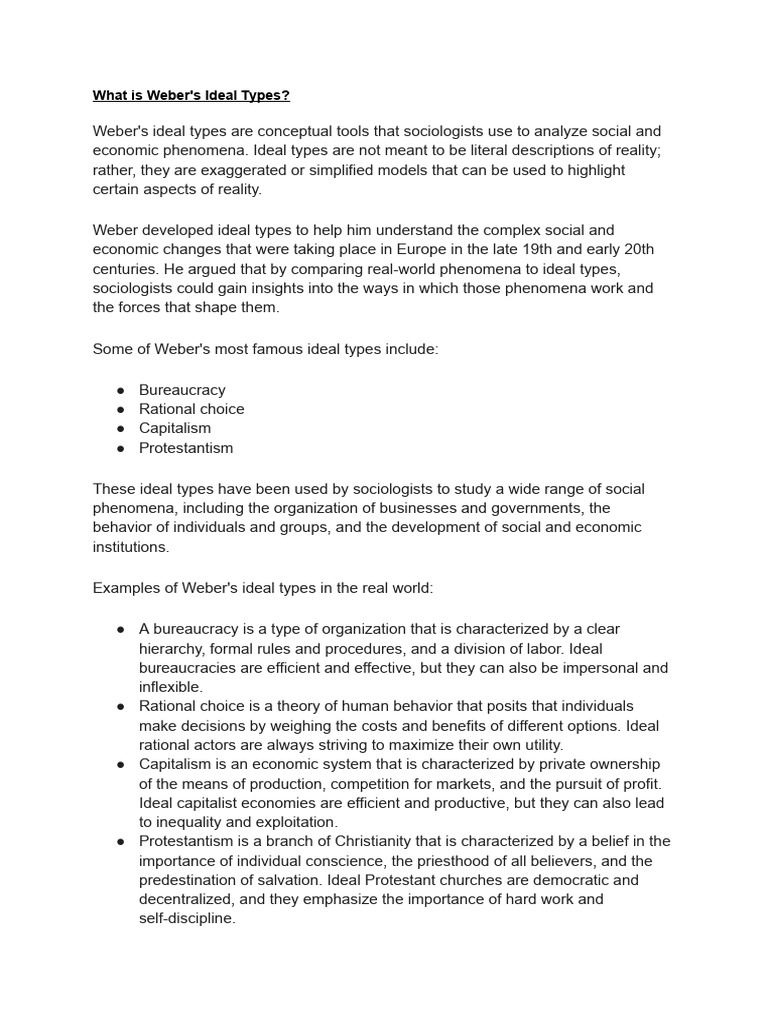 Understanding Weber's Ideal Types and Verstehen | PDF | Sociology | Max ...