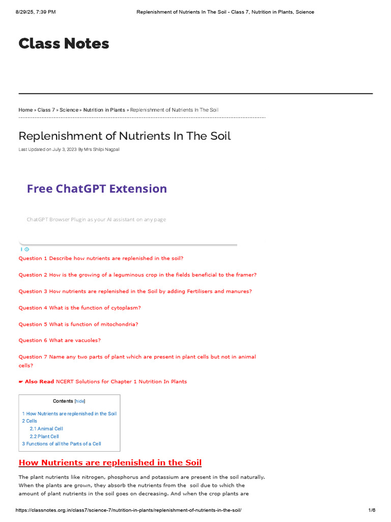 Nutrient Replenishment in Soil | PDF | Plant Nutrition | Legume