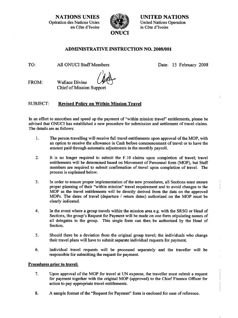 Revised Policy On Within Mission Travel | PDF