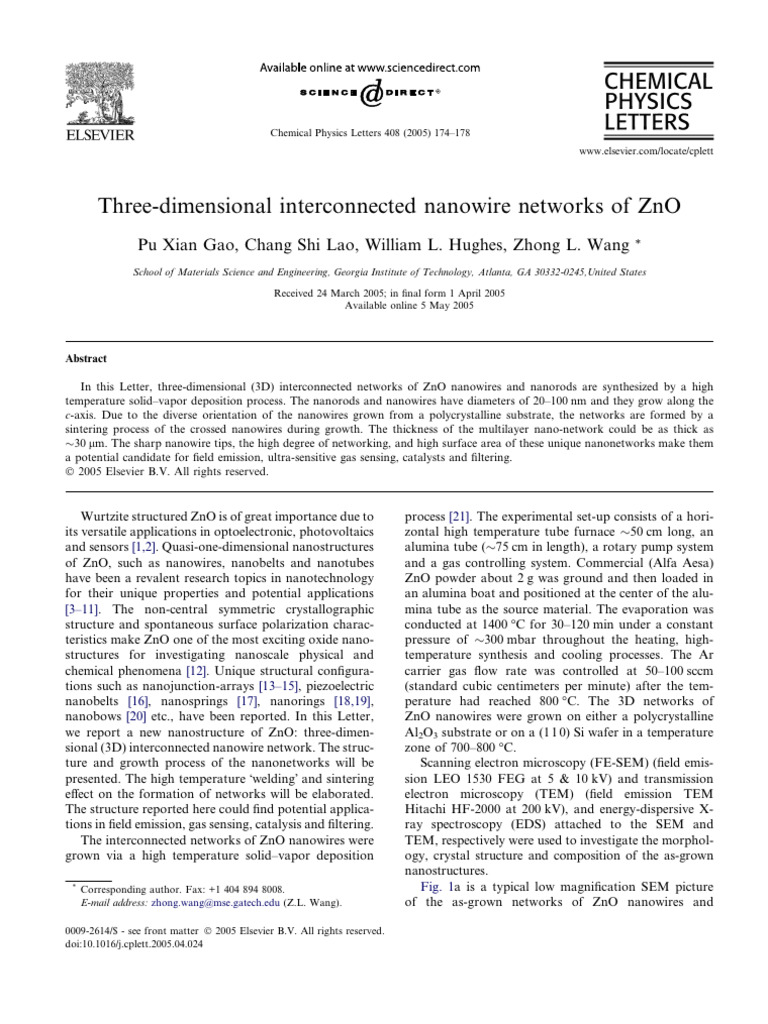 3D Interconnected ZnO Nanowire Networks | PDF | Nanowire | Zinc Oxide