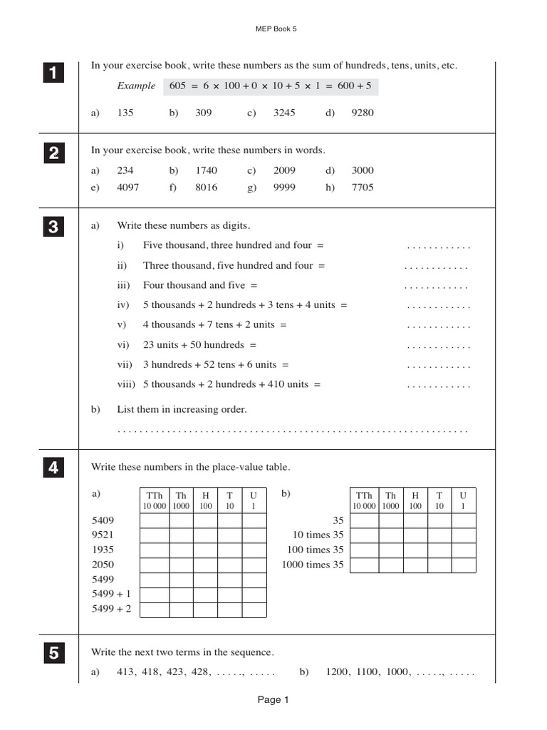 MEP Book 5: Number Exercises and Concepts | PDF | Mathematics | Number ...