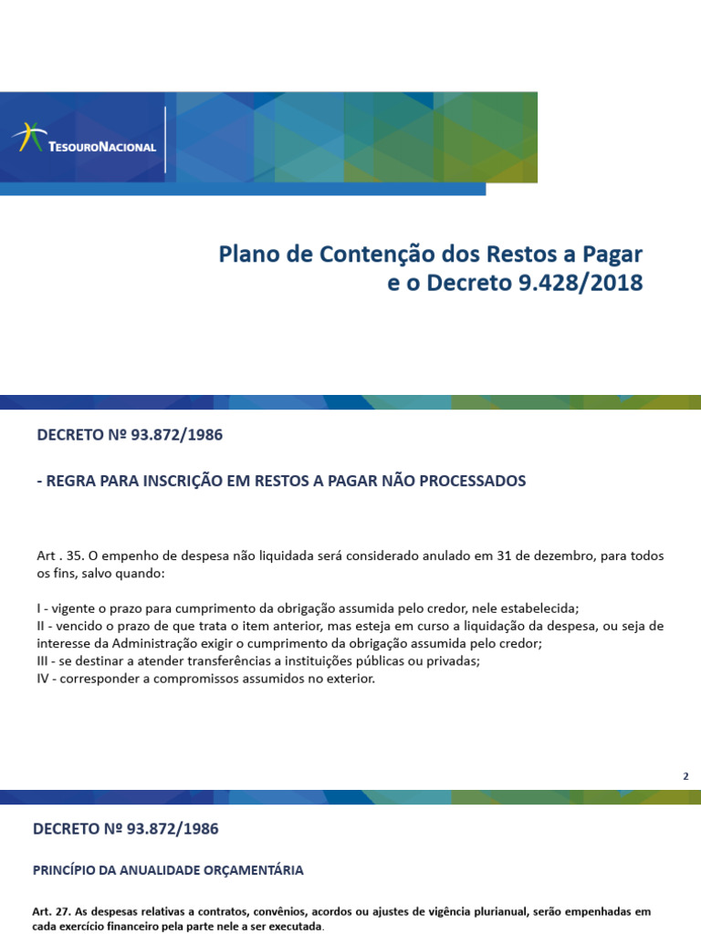 2018 - Painel 1 - Plano de Contenção Dos RAP e o Decreto 9428 | PDF ...
