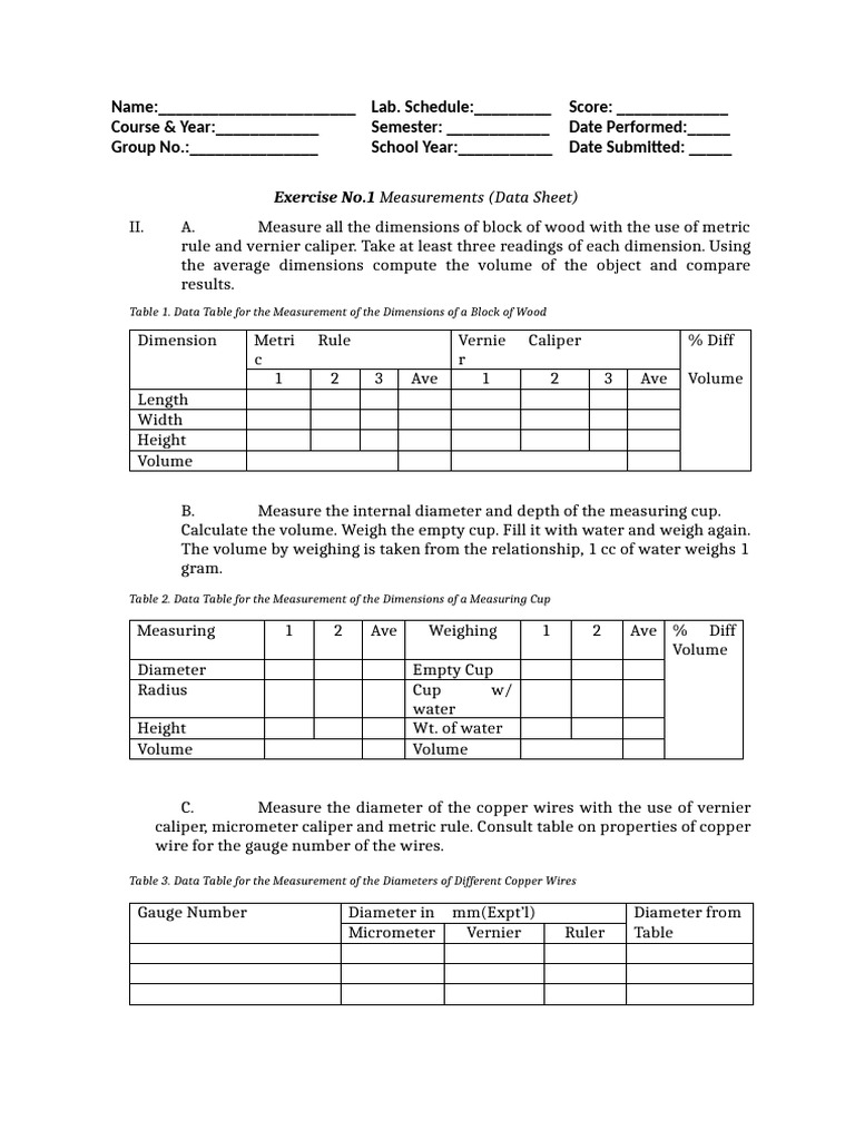 Experiment No. 1 Physics | PDF | Volume | Measurement