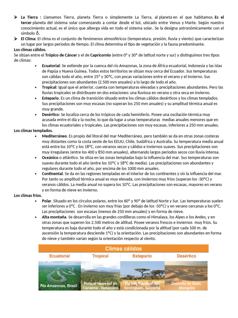Climas y fenómenos de la Tierra | PDF | Tierra | Clima templado