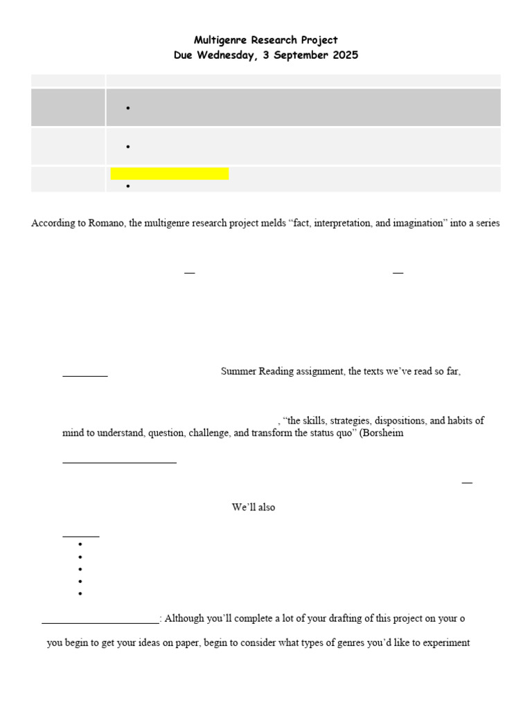 Multigenre Research Project Guide | PDF | Editing | Information