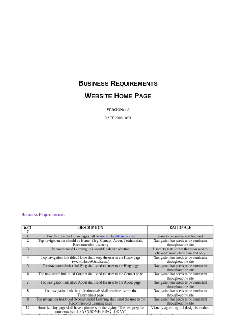 Business Requirements for BA Guide Home Page | PDF | Internet Privacy ...