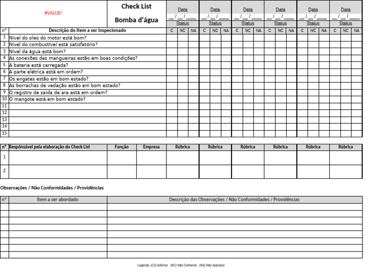 Check List de Inspeção de Bomba d'Água | PDF