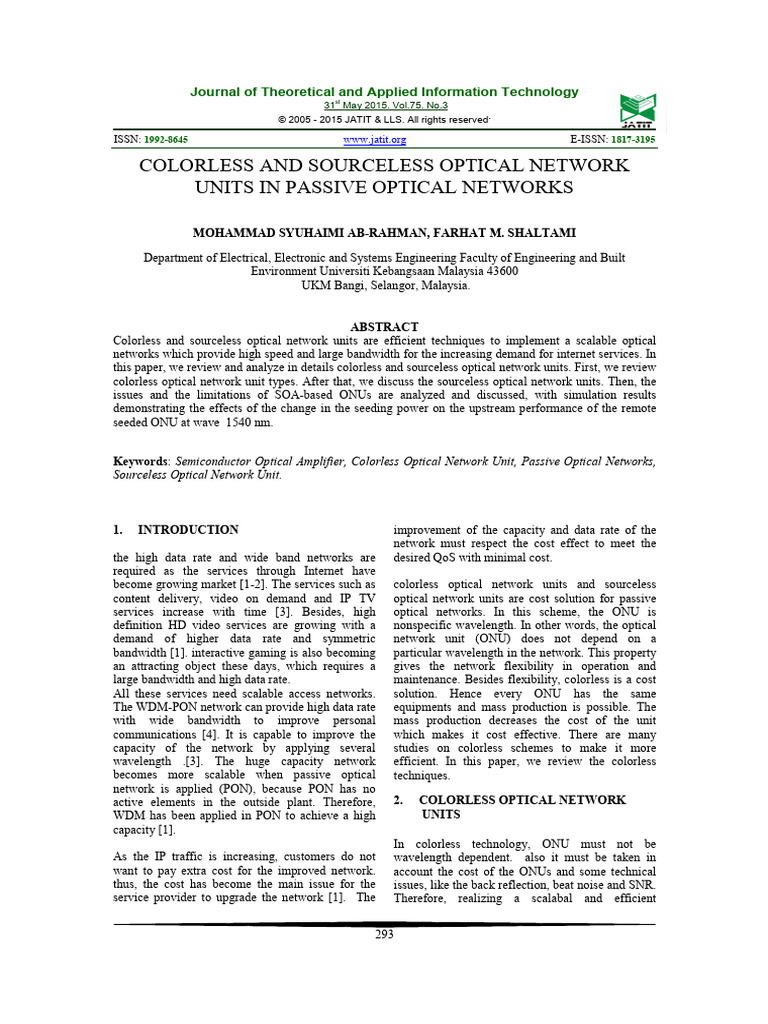 Colorless and Sourceless Optical Networks | PDF | Wavelength Division ...