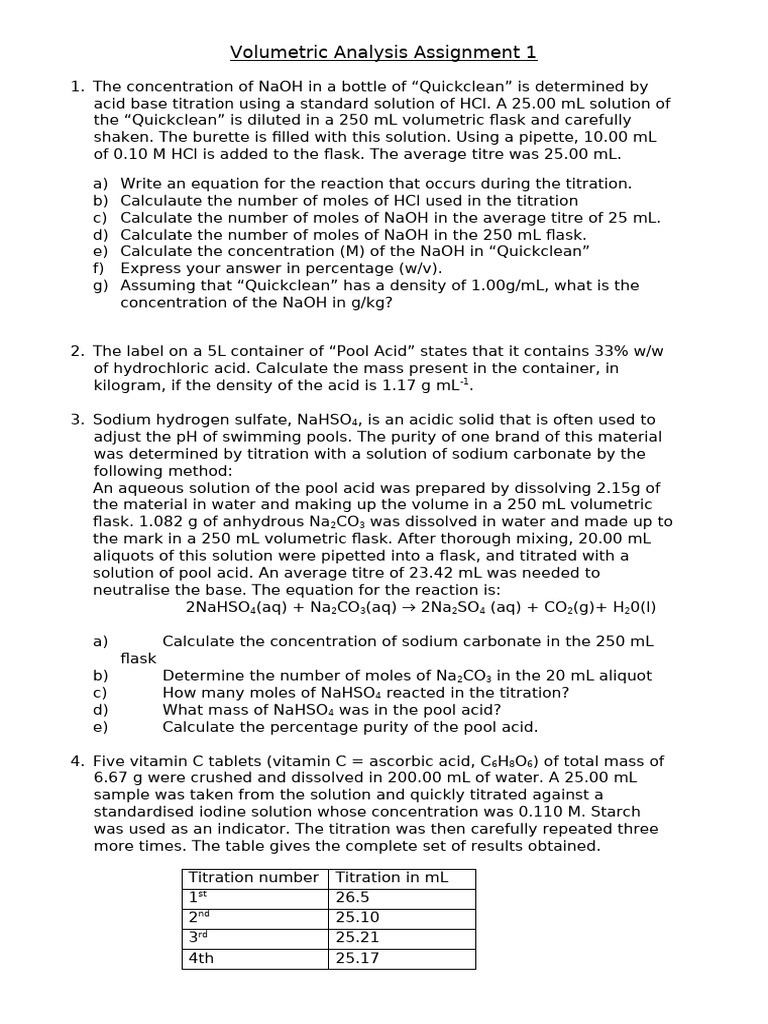 Volumetric Analysis Questions & Solutions | PDF | Titration | Chemistry