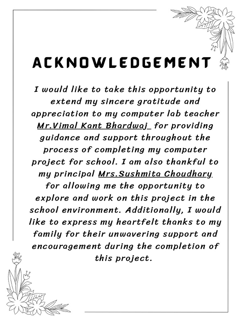 Acknowledgment for School Project | PDF