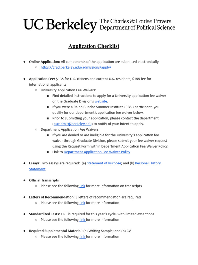 Berkeley Graduate Application Checklist | PDF