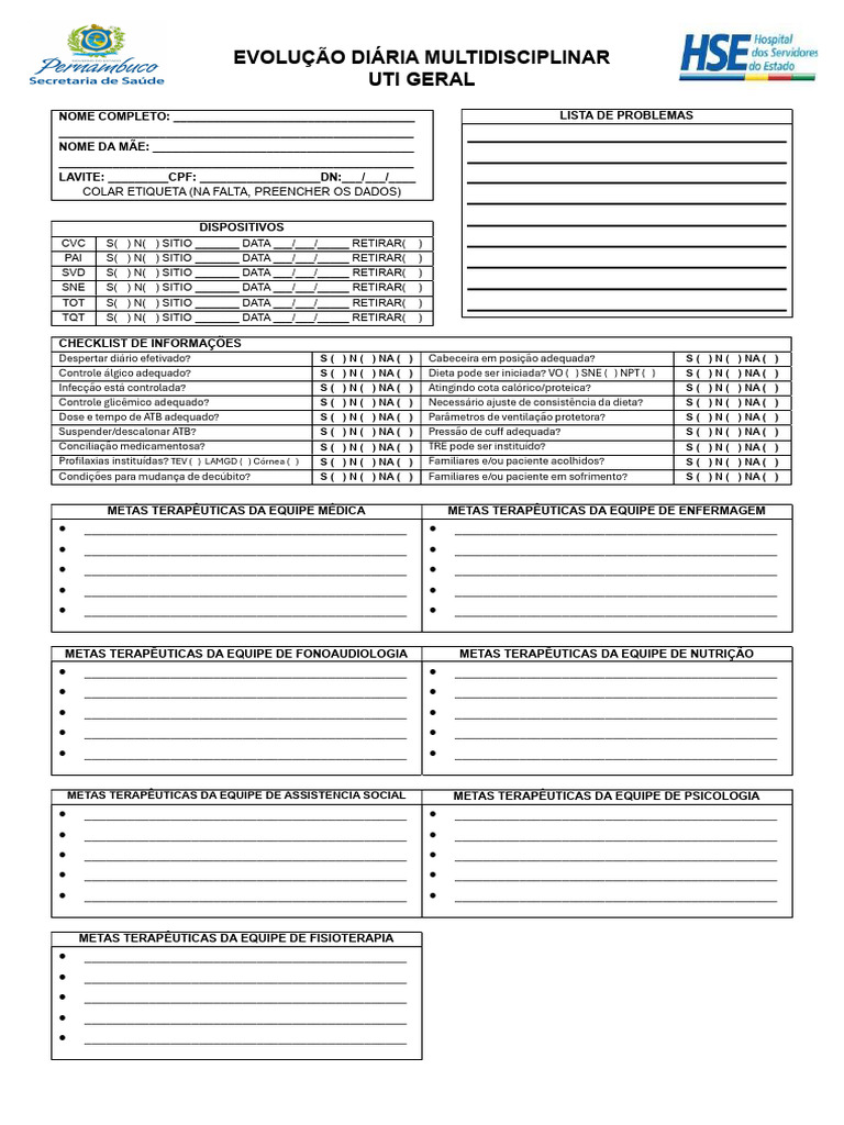 Checklist Multidisciplinar UTI Geral | PDF | Ciências da Saúde ...