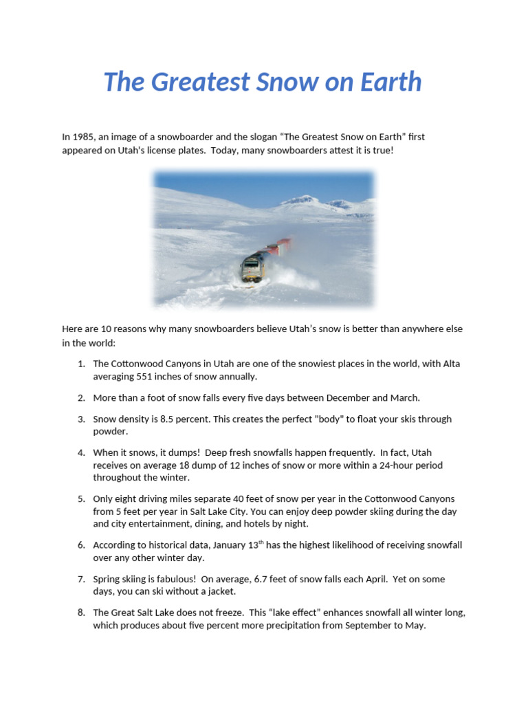 Utah's Legendary Snow for Skiers | PDF