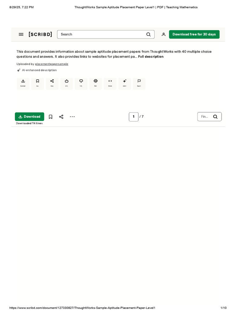 ThoughtWorks Sample Aptitude Placement Paper Level1 - PDF - Teaching ...