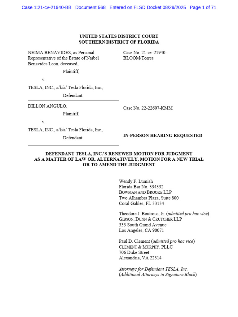 Tesla Defect Case: Motion for Judgment | PDF | Punitive Damages | Damages