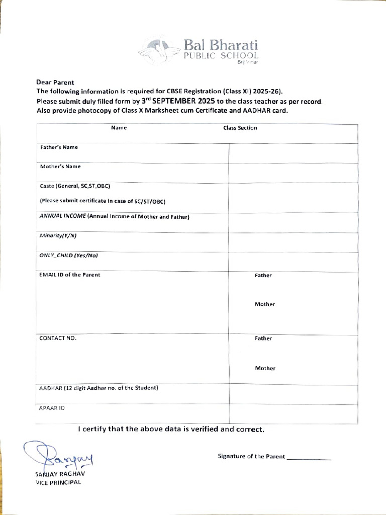 CBSE Class XI Registration Instructions | PDF