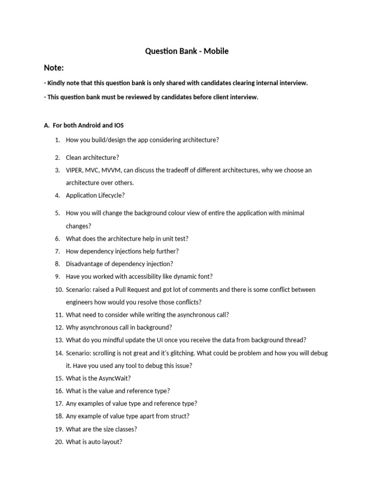 Mobile Development Interview Questions | PDF | Android (Operating ...