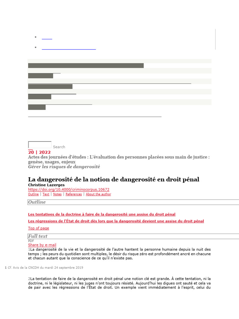 Dangerosité en Droit Pénal : Enjeux et Risques | PDF | Justice | Crime ...