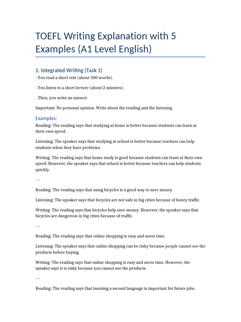 TOEFL Writing Guide with Examples | PDF