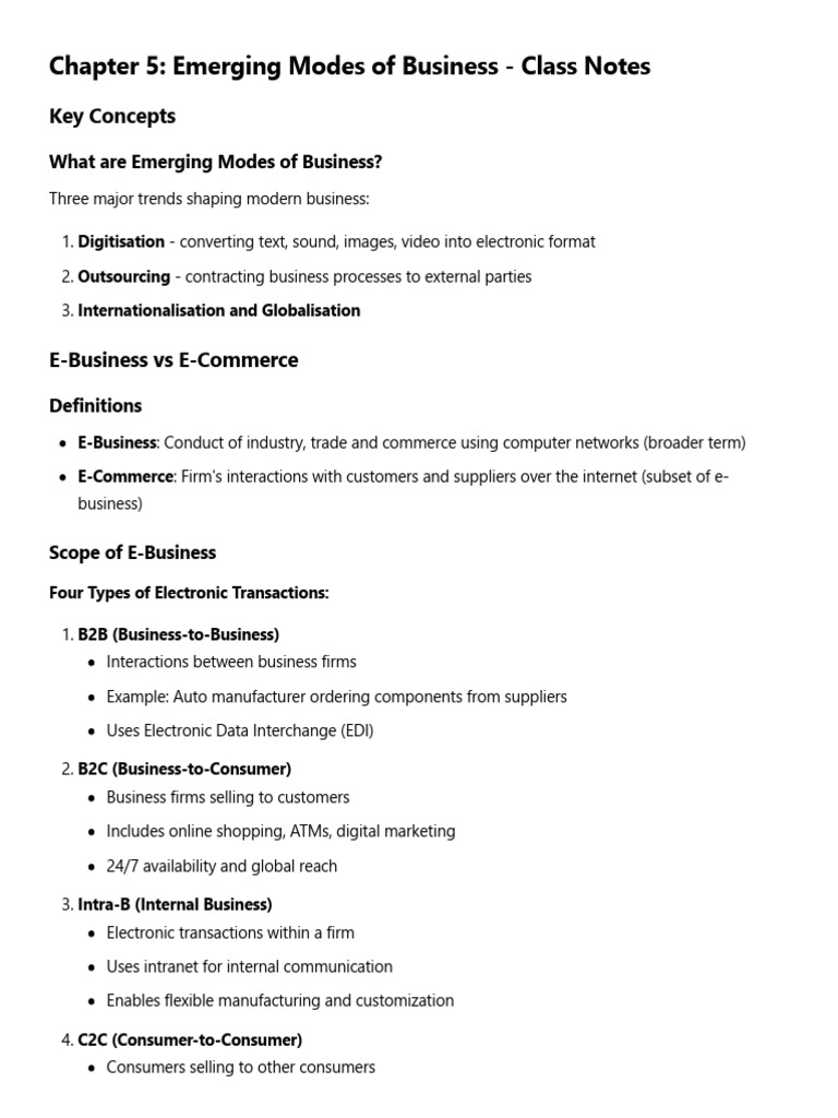 Chapter 5 - Emerging Modes of Business - Class Notes | PDF | Electronic ...