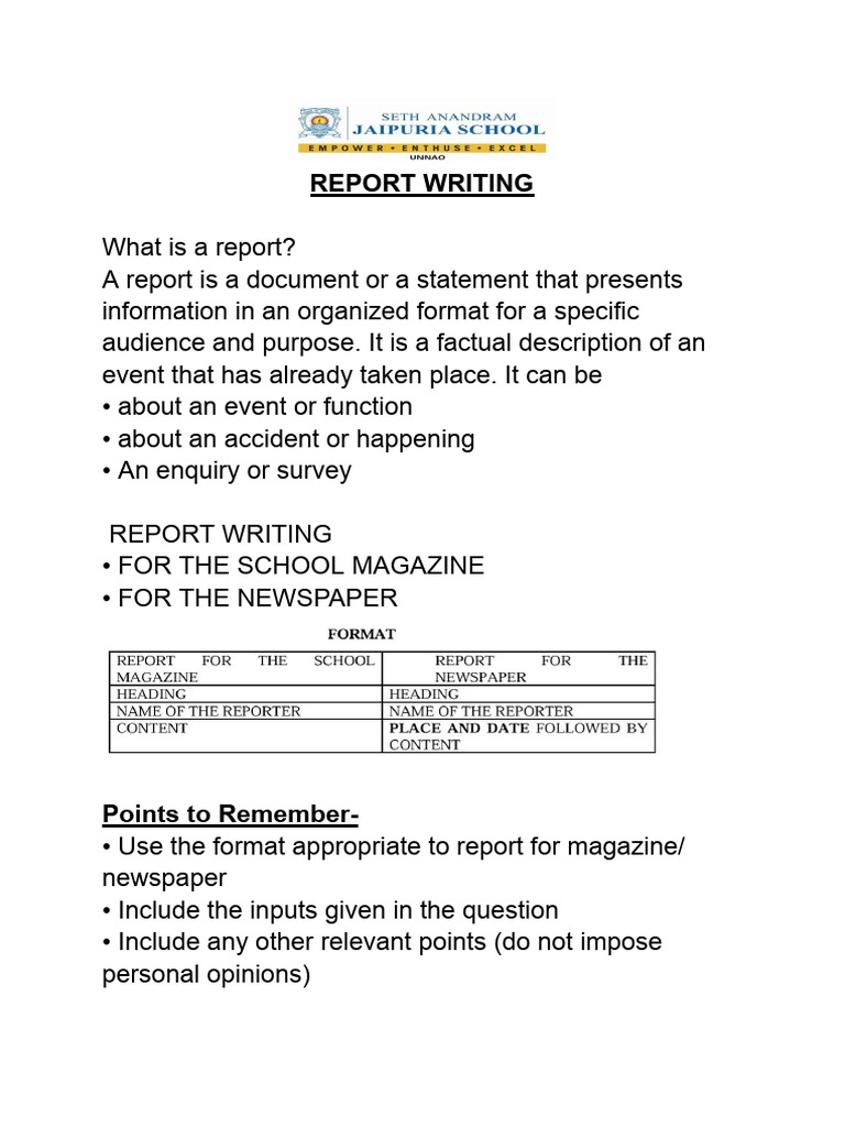 Report Writing Class 12th | PDF