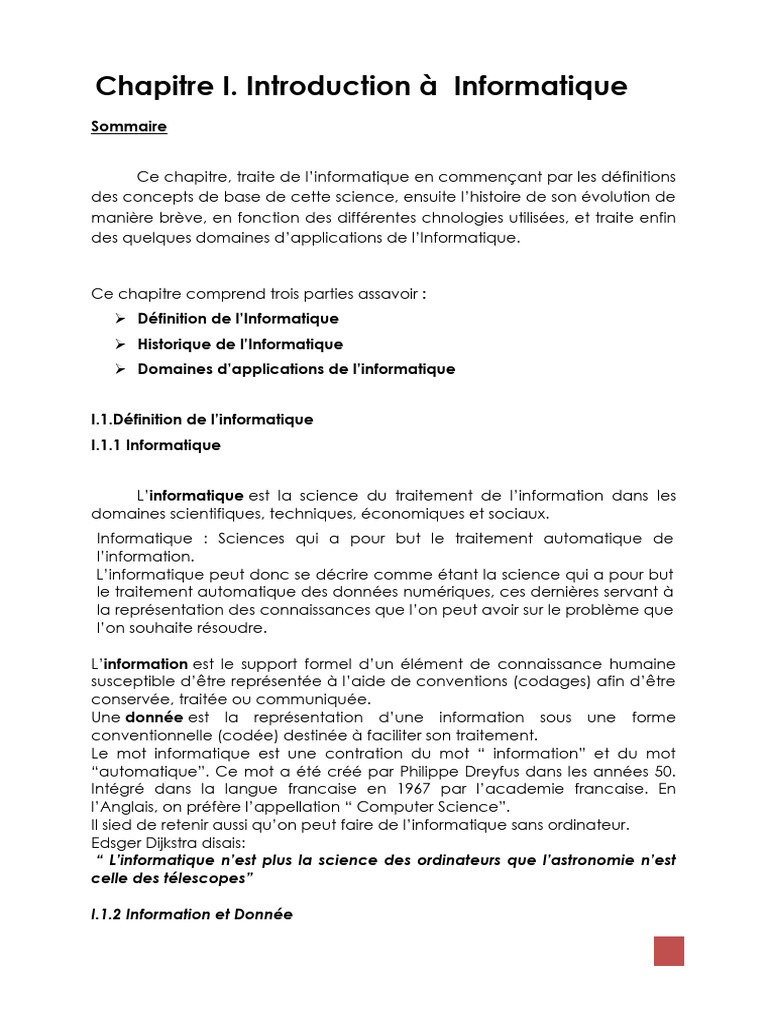 Introduction à l'Informatique Générale | PDF | Microsoft Word ...