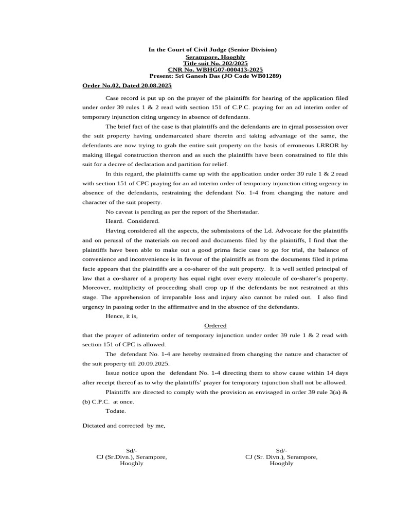 Temporary Injunction Order in Title Suit | PDF | Lawsuit | Judiciaries