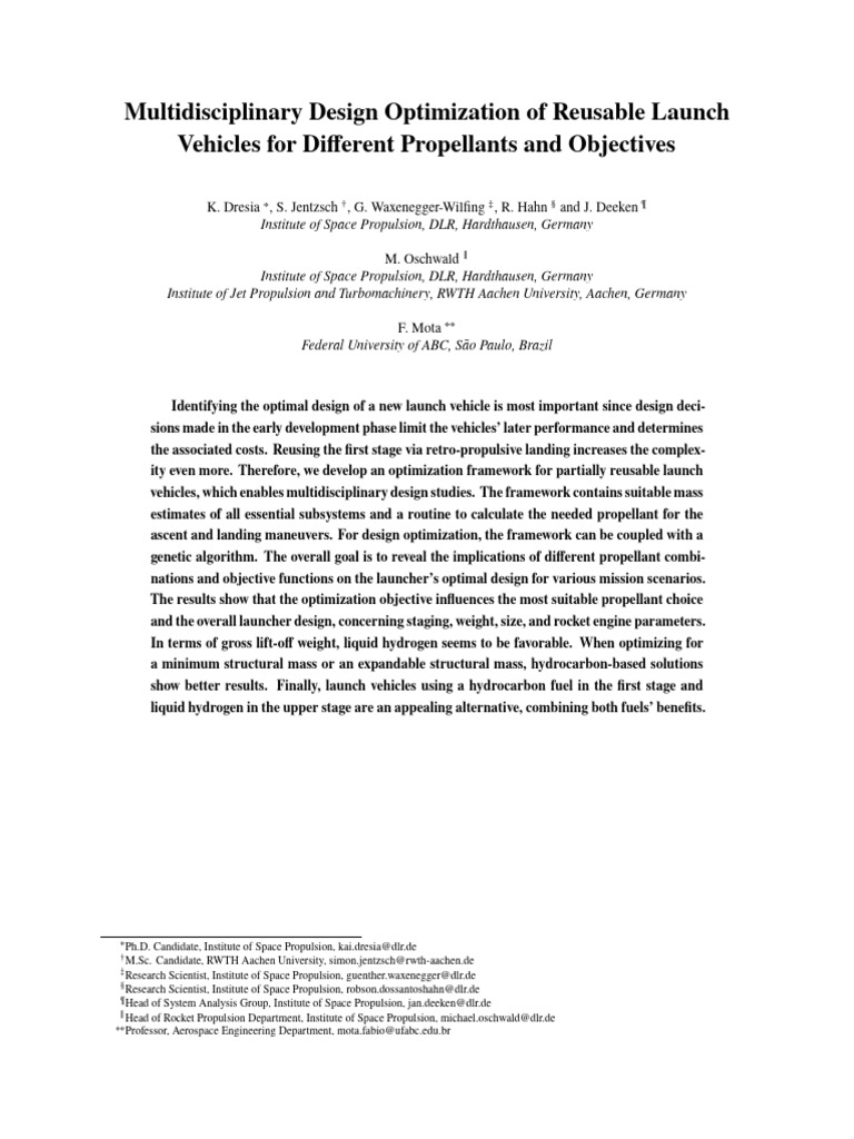 Optimizing Reusable Launch Vehicles Design | PDF | Multistage Rocket ...