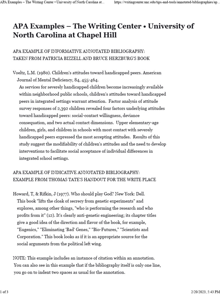 APA Annotated Bibliography Examples | PDF