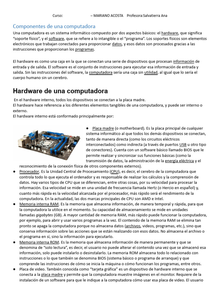 Componentes Esenciales de una Computadora | PDF | Hardware de la ...